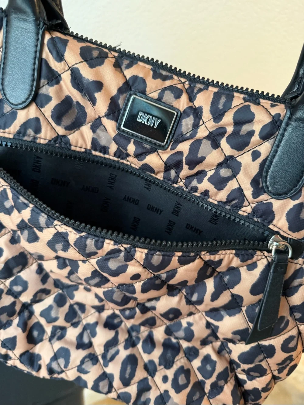 DKNY Quilted Leopard Print Nylon Tote Bag : Lightweight Shoulder Bag
